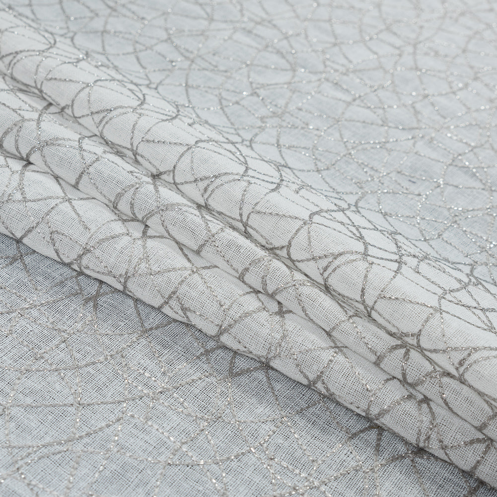 Gray and Metallic Silver Embroidered Drapery Sheer - Folded Gray and Metallic Silver Embroidered Drapery Sheer - Folded
