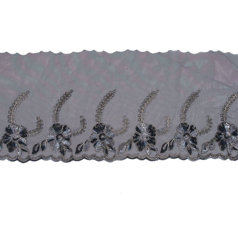 Black and Metallic Gold Embroidered Mesh with a Scalloped Edge - 7 Black and Metallic Gold Embroidered Mesh with a Scalloped Edge - 7