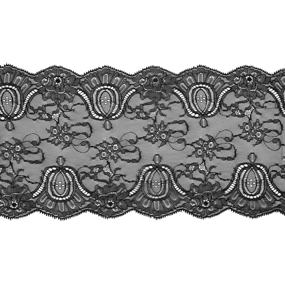 Black Double Scallop Fine Floral Lace Trim - 9.5 Black Double Scallop Fine Floral Lace Trim - 9.5
