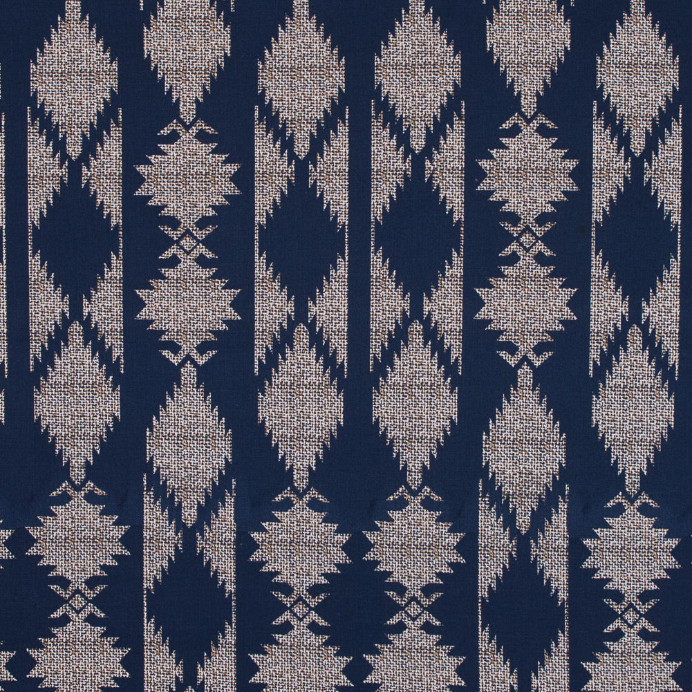 Blue and Beige Geometric Stretch Cotton Twill Blue and Beige Geometric Stretch Cotton Twill