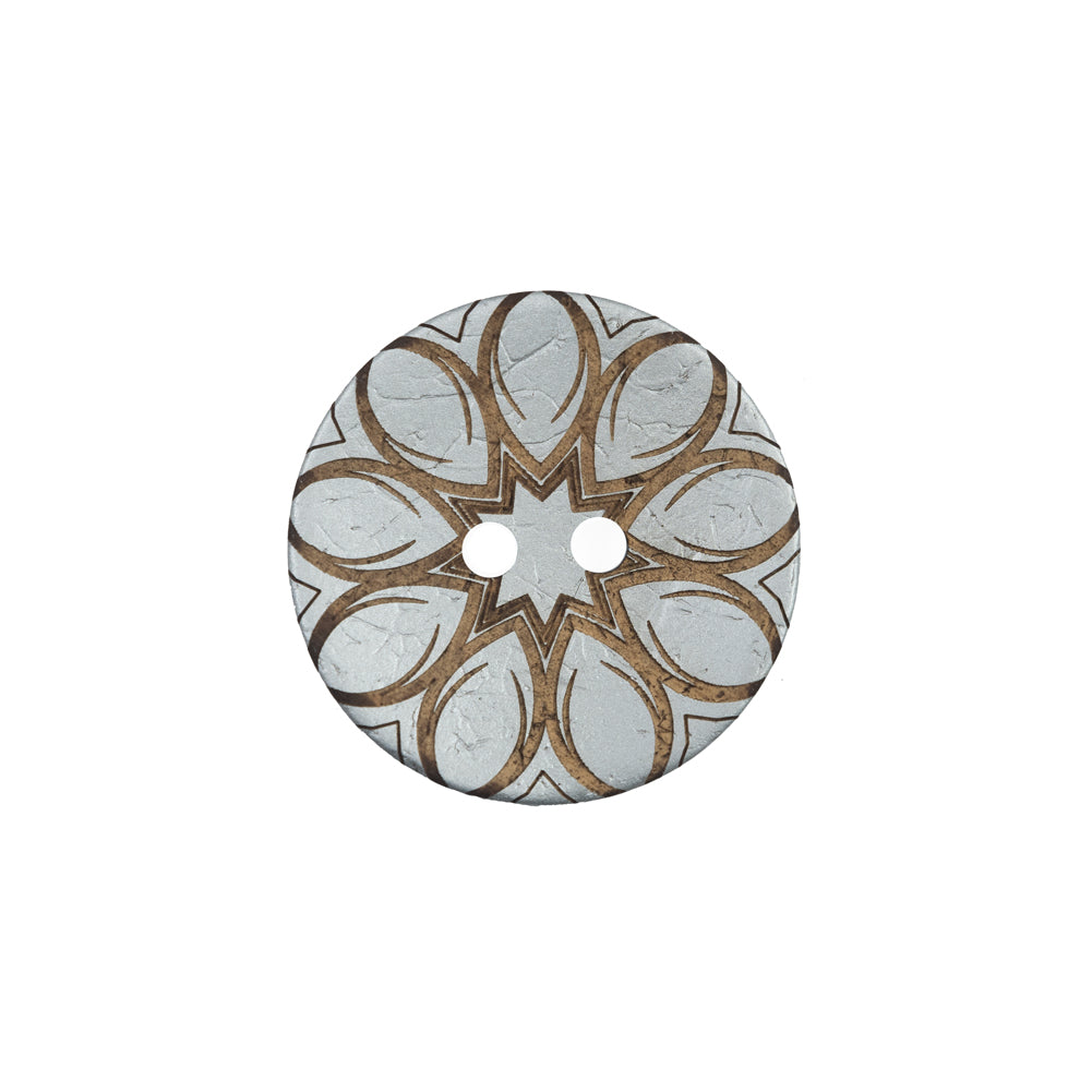 Italian Metallic Silver Floral Coconut Button - 32L/20mm Italian Metallic Silver Floral Coconut Button - 32L/20mm