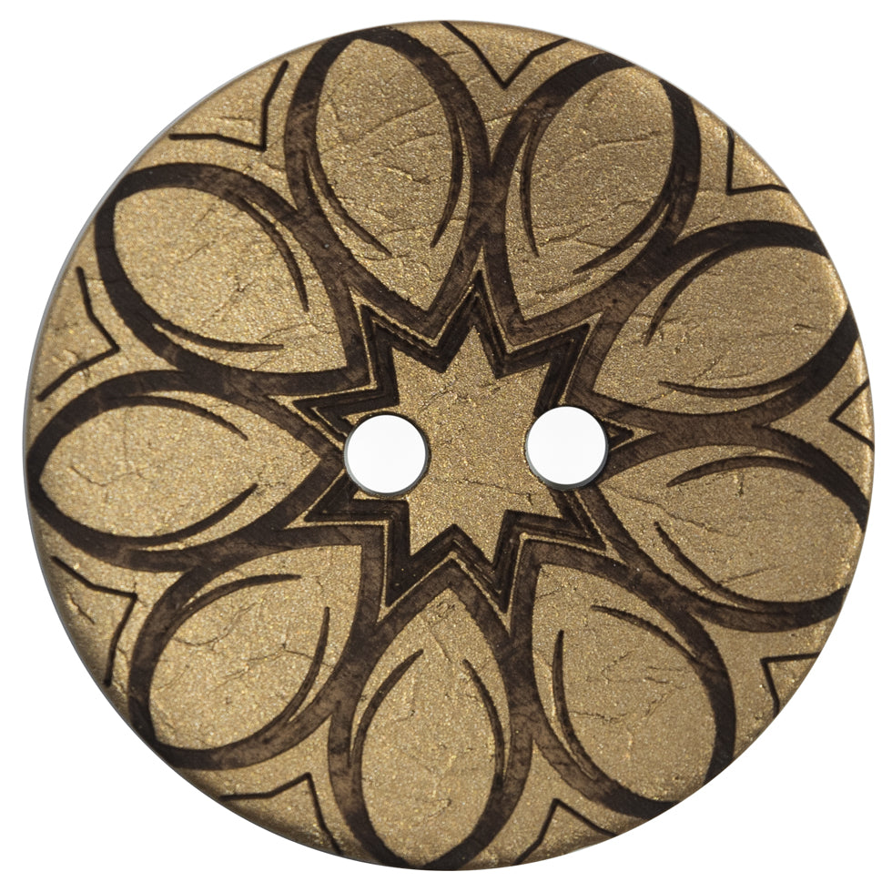 Italian Metallic Gold Floral Coconut Button - 64L/40mm Italian Metallic Gold Floral Coconut Button - 64L/40mm
