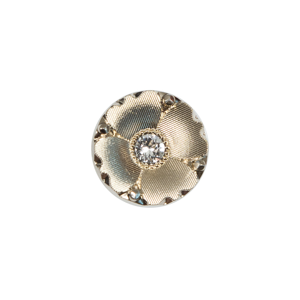 Italian Gold Floral Button with Rhinestone Core - 24L/15mm Italian Gold Floral Button with Rhinestone Core - 24L/15mm