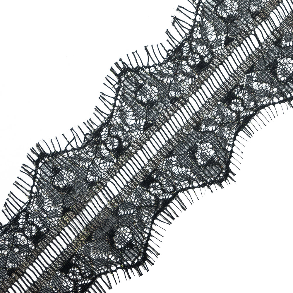 Italian Metallic Black and Gold Scalloped Lace Trim - 3" Detail Italian Metallic Black and Gold Scalloped Lace Trim - 3" Detail