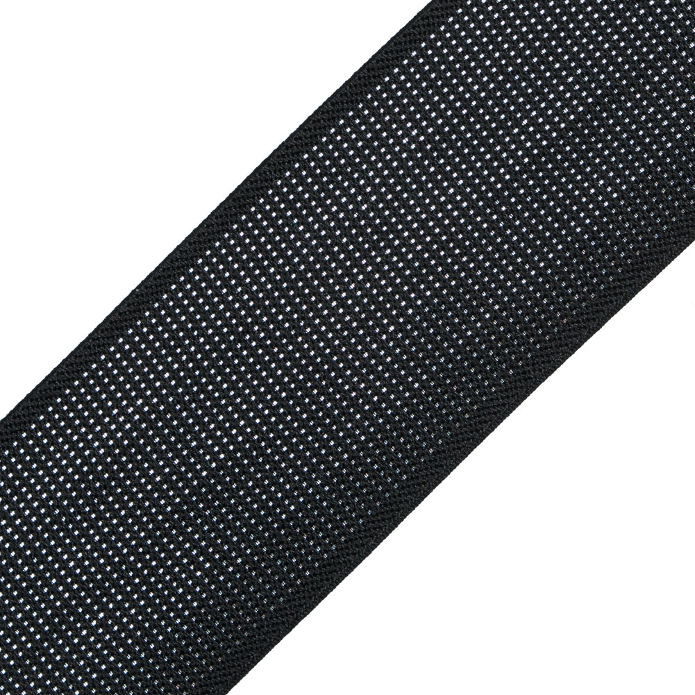 Italian Metallic Silver and Black Elastic - 1.75 - Detail Italian Metallic Silver and Black Elastic - 1.75 - Detail