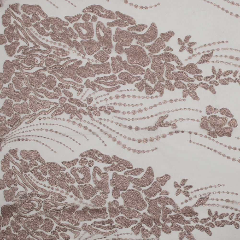Metallic Mauve Abstract Embroidery on Pink Mesh Metallic Mauve Abstract Embroidery on Pink Mesh