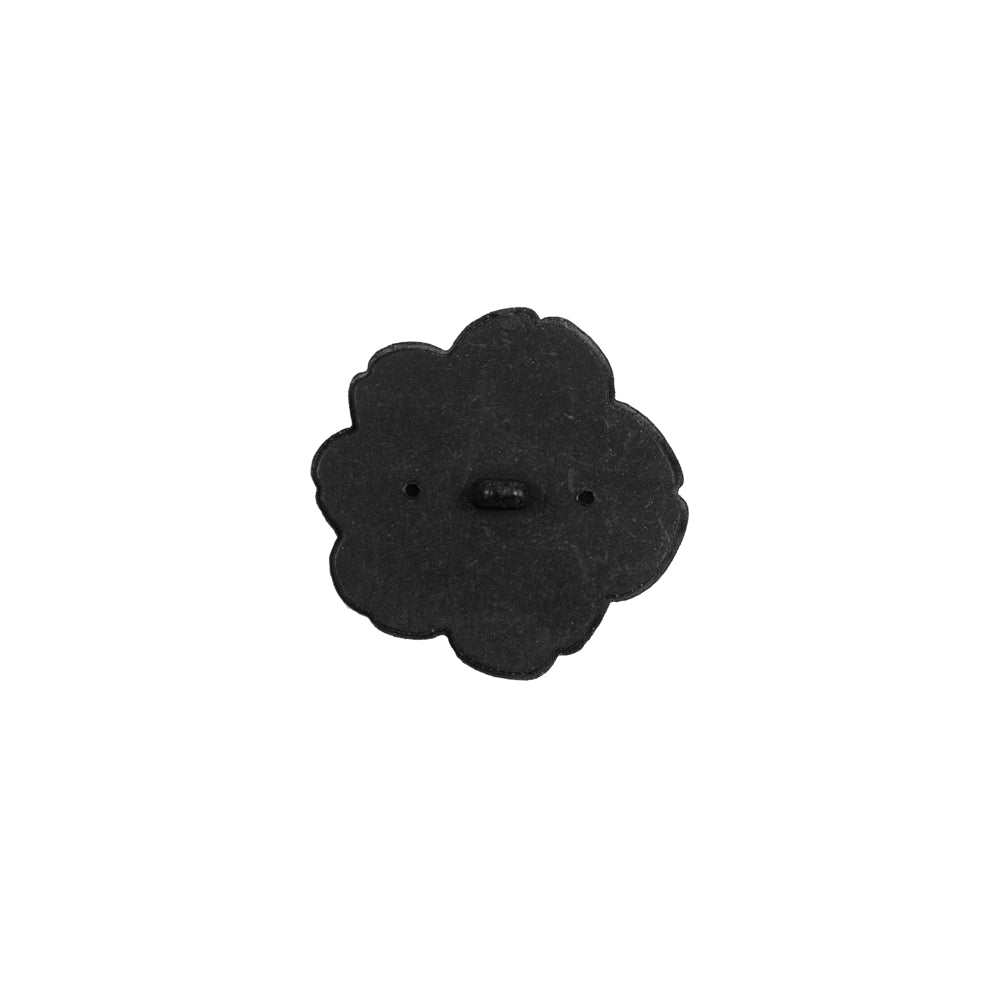 Italian Black Flower Shank Back Button - 24L/15mm Detail Italian Black Flower Shank Back Button - 24L/15mm Detail