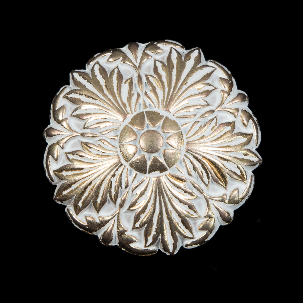 Italian White and Gold Floral Metal Shank Back Button - 44L/28mm Italian White and Gold Floral Metal Shank Back Button - 44L/28mm