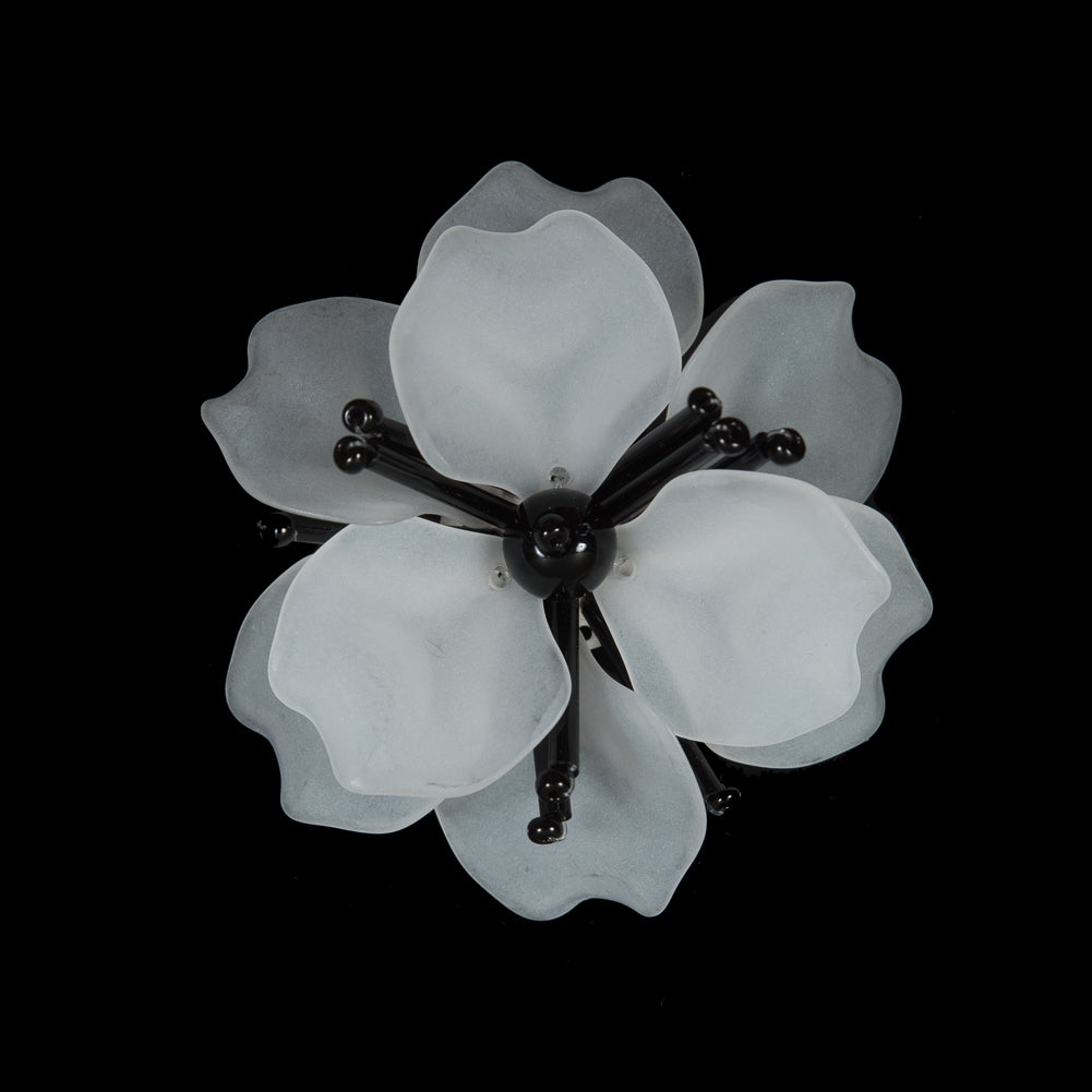 Italian Frosted White 3D Flower Applique with Black Beads - 2.5 Italian Frosted White 3D Flower Applique with Black Beads - 2.5
