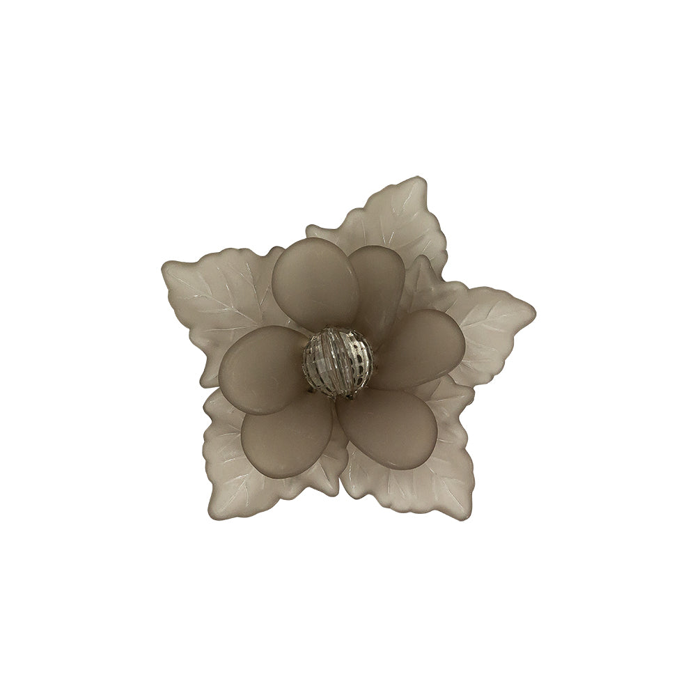 Italian Frosted Antracite 3D Flower Applique with Gray Center Bead - 2 Italian Frosted Antracite 3D Flower Applique with Gray Center Bead - 2