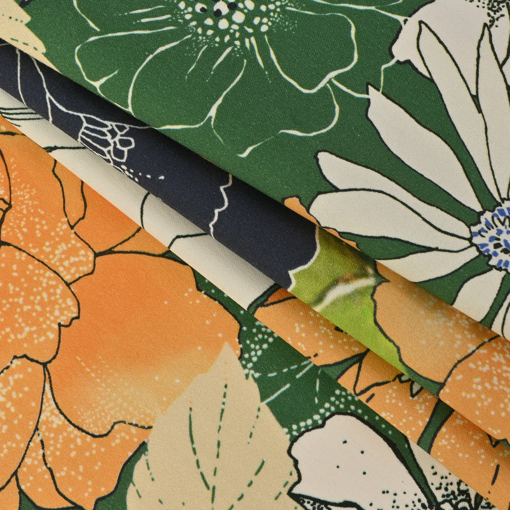 Mood Exclusive Floral Phantasmagoria Green and Orange Stretch Cotton Sateen - Folded Mood Exclusive Floral Phantasmagoria Green and Orange Stretch Cotton Sateen - Folded