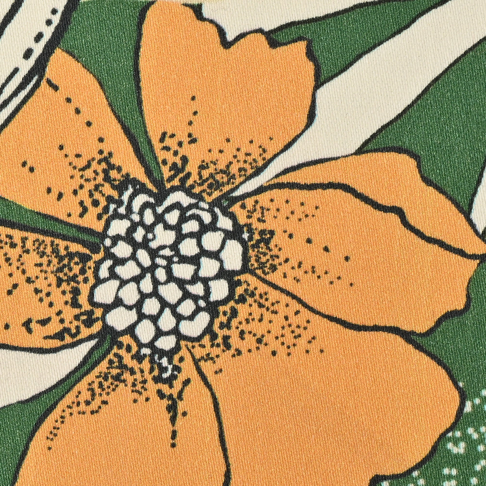 Mood Exclusive Floral Phantasmagoria Green and Orange Stretch Cotton Sateen - Detail Mood Exclusive Floral Phantasmagoria Green and Orange Stretch Cotton Sateen - Detail