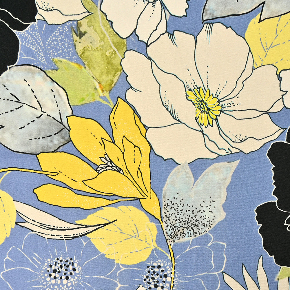 Mood Exclusive Floral Phantasmagoria Sky Blue and Yellow Stretch Cotton Sateen Mood Exclusive Floral Phantasmagoria Sky Blue and Yellow Stretch Cotton Sateen