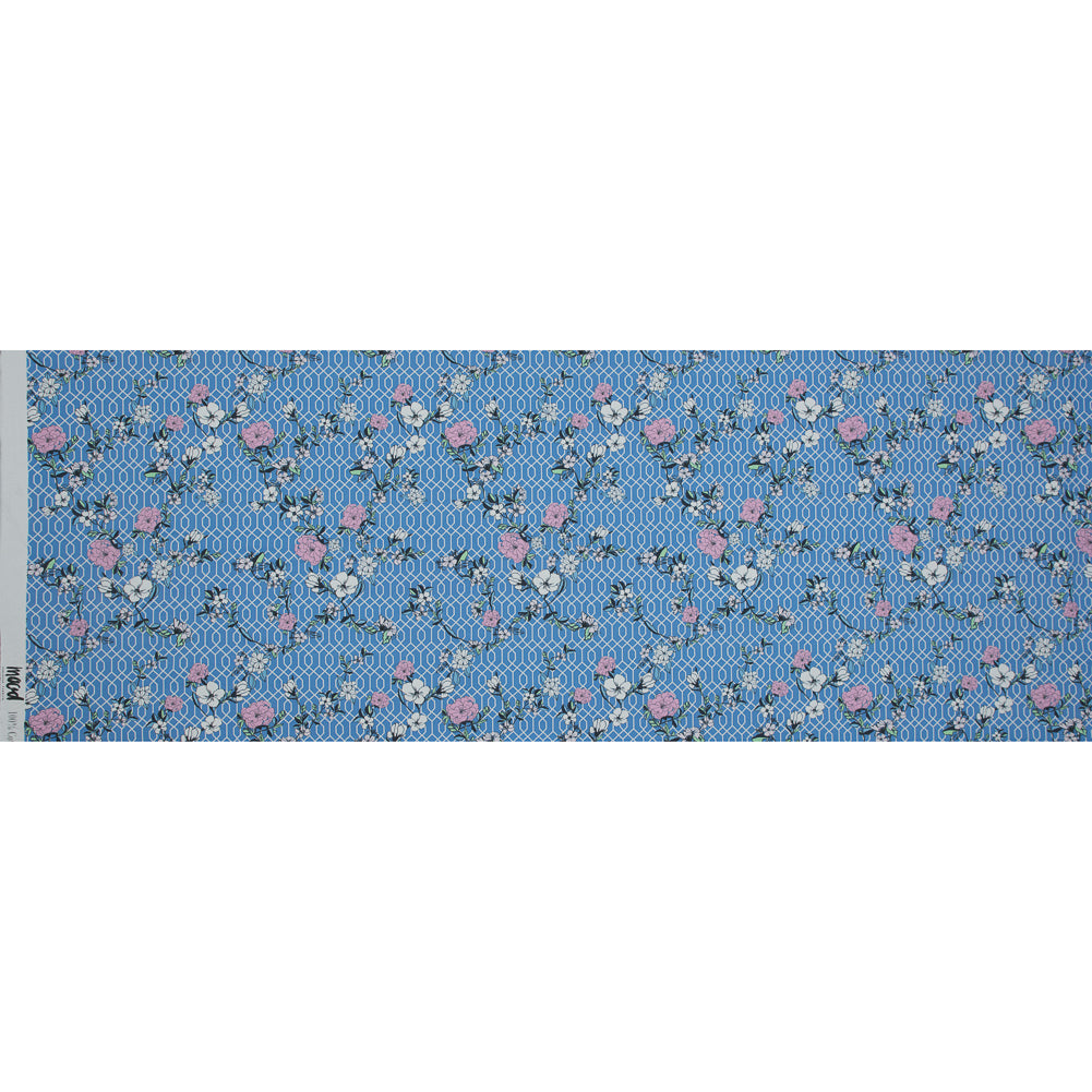 Cotton Poplin - Blue Floral and Geometric - La Fortuna de lo Memorable Print - Mood Exclusive Avenable Collection Folded Cotton Poplin - Blue Floral and Geometric - La Fortuna de lo Memorable Print - Mood Exclusive Avenable Collection Folded