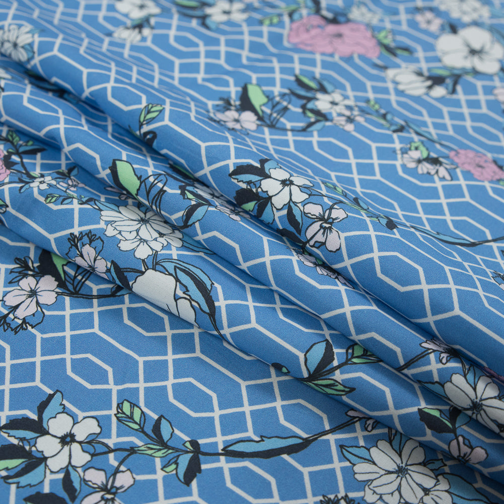 Cotton Poplin - Blue Floral and Geometric - La Fortuna de lo Memorable Print - Mood Exclusive Avenable Collection Detail Cotton Poplin - Blue Floral and Geometric - La Fortuna de lo Memorable Print - Mood Exclusive Avenable Collection Detail