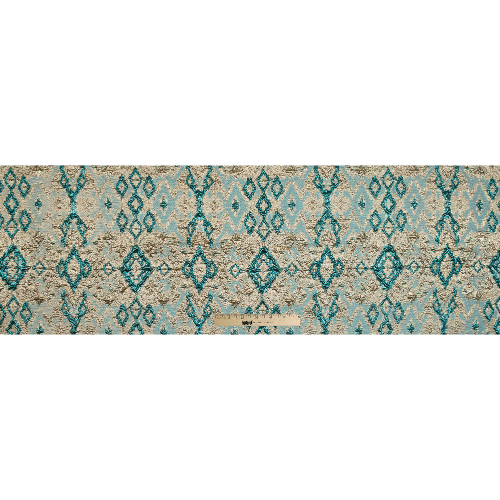 Teal and Gold Luxury Geometric Metallic Brocade - Folded Teal and Gold Luxury Geometric Metallic Brocade - Folded