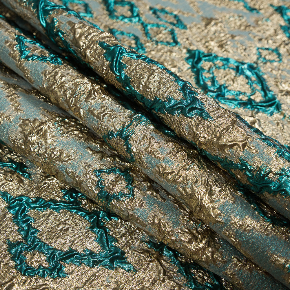 Teal and Gold Luxury Geometric Metallic Brocade - Detail Teal and Gold Luxury Geometric Metallic Brocade - Detail
