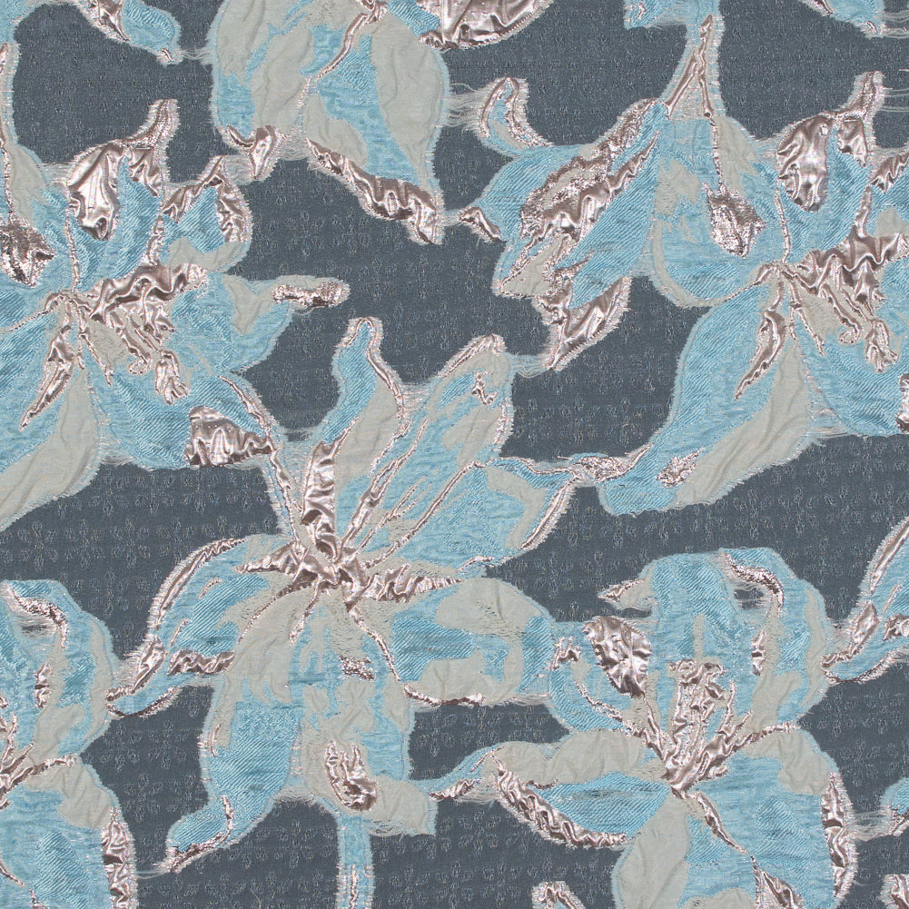 Aqua and Metallic Rose Gold Luxury Floral Burnout Brocade Aqua and Metallic Rose Gold Luxury Floral Burnout Brocade