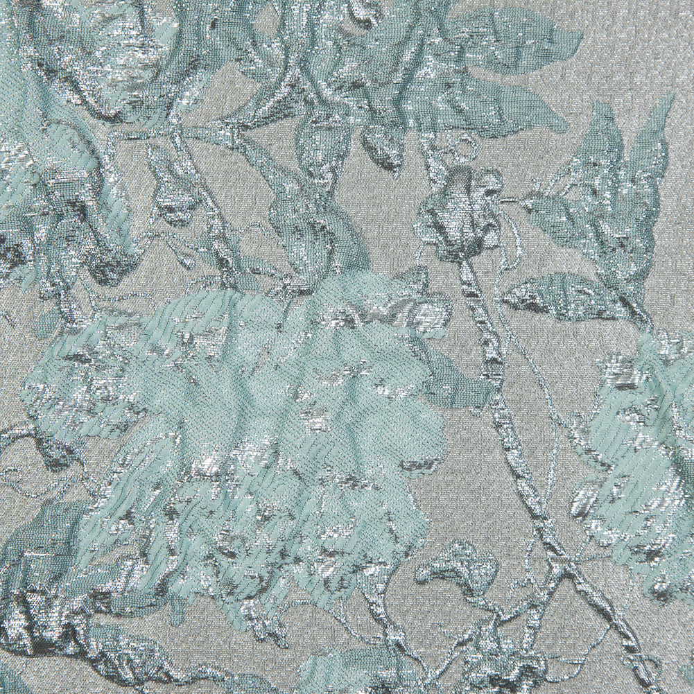 Pale Gold and Seafoam Blue Luxury Floral Metallic Brocade - Detail Pale Gold and Seafoam Blue Luxury Floral Metallic Brocade - Detail