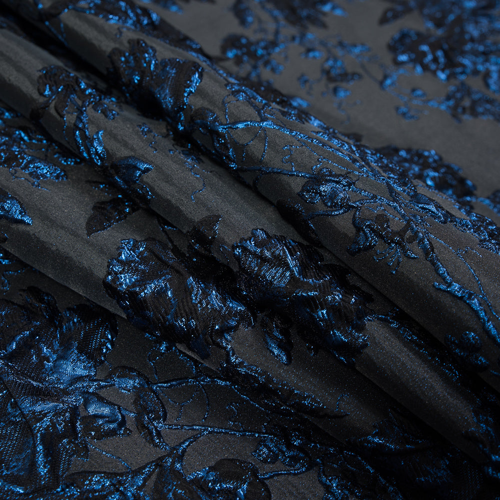 Blue and Black Luxury Floral Metallic Brocade Detail Blue and Black Luxury Floral Metallic Brocade Detail