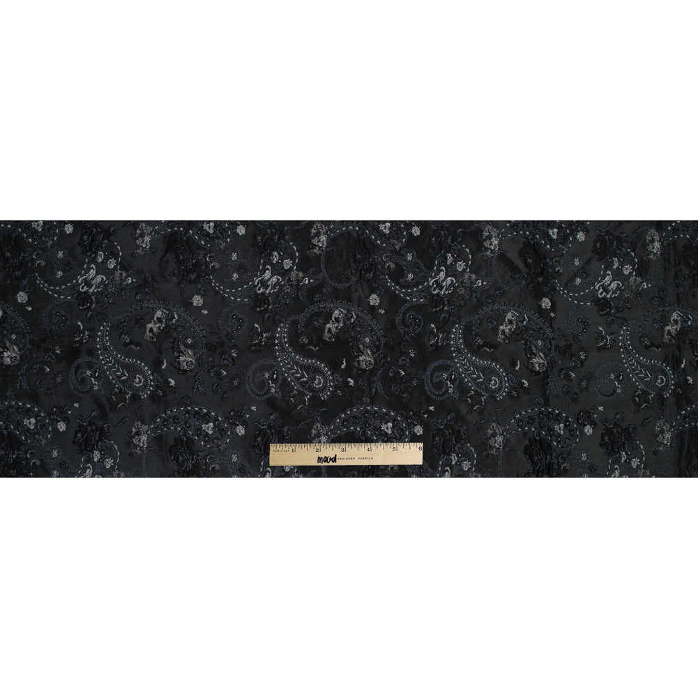 Black and Silver Luxury Paisley Metallic Brocade - Folded Black and Silver Luxury Paisley Metallic Brocade - Folded
