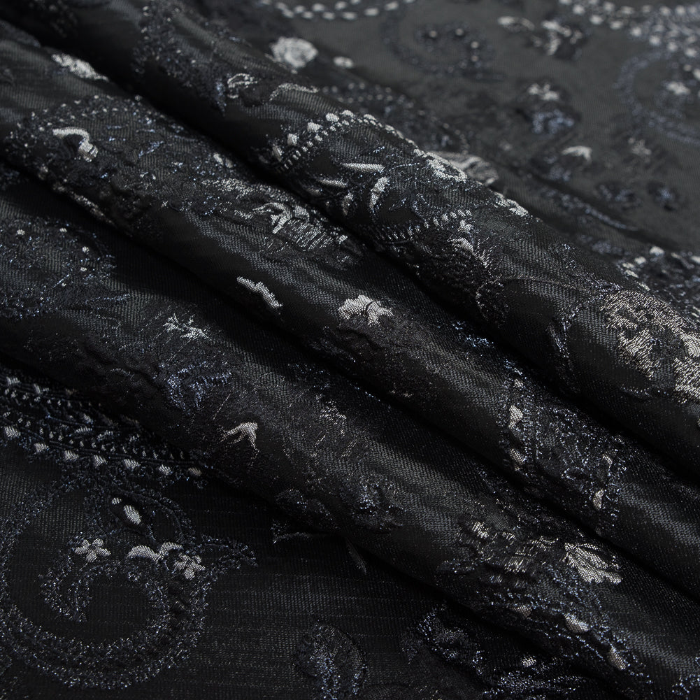 Black and Silver Luxury Paisley Metallic Brocade - Detail Black and Silver Luxury Paisley Metallic Brocade - Detail