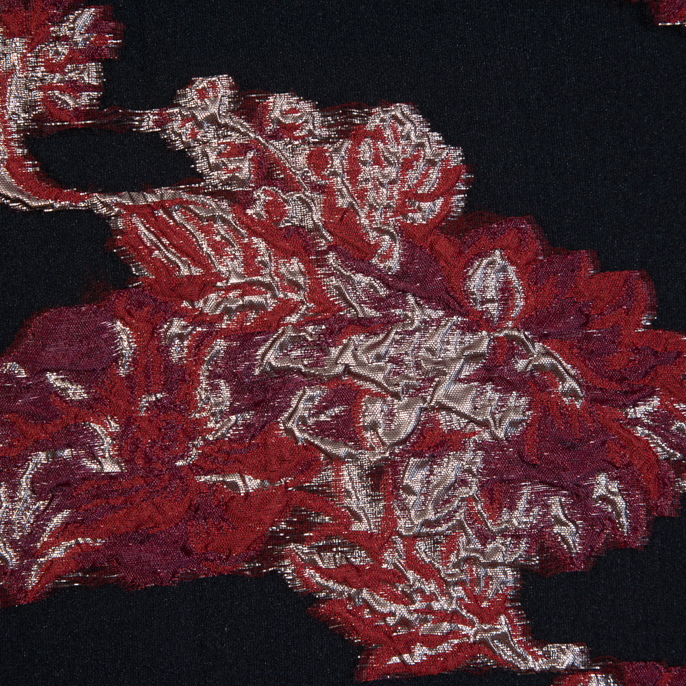 Red and Metallic Silver Luxury Abstract Burnout Brocade - Full Red and Metallic Silver Luxury Abstract Burnout Brocade - Full