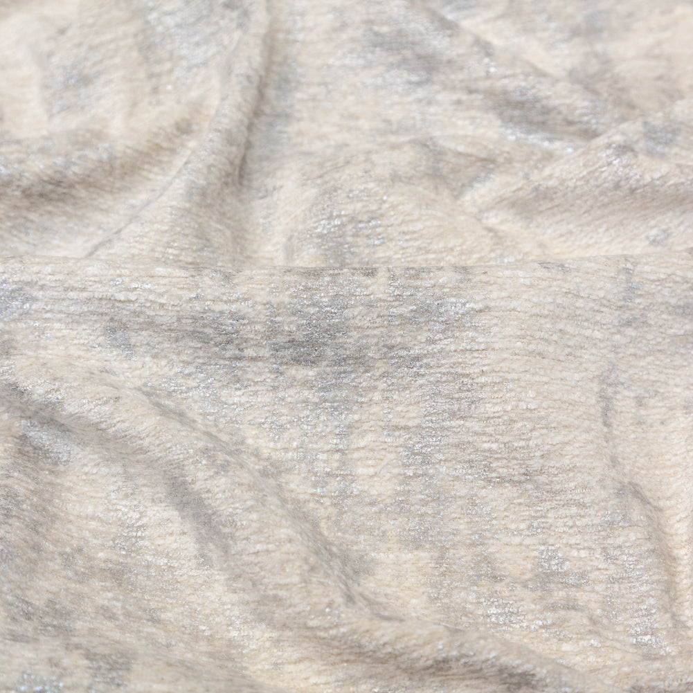 Cream Polyester Chenille with Metallic Silver Foil Detail Cream Polyester Chenille with Metallic Silver Foil Detail