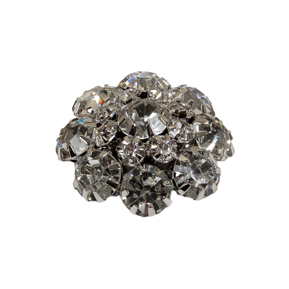 Italian Silver and Crystal Rhinestone Button - 40L/25mm - Folded Italian Silver and Crystal Rhinestone Button - 40L/25mm - Folded