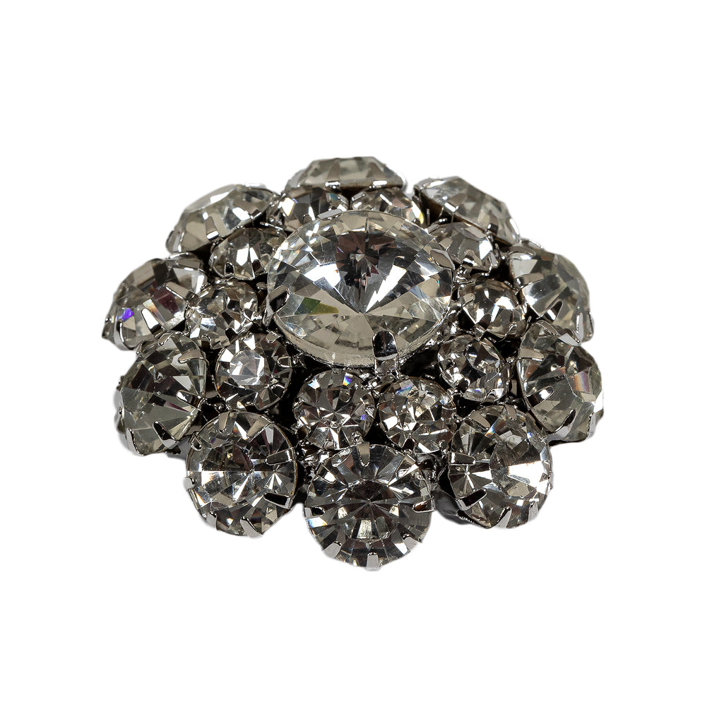 Italian Silver and Crystal Rhinestone Button - 50L/32mm - Folded Italian Silver and Crystal Rhinestone Button - 50L/32mm - Folded