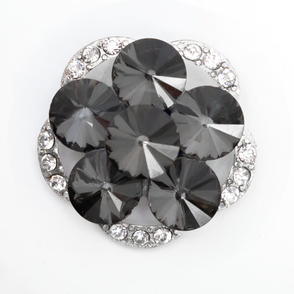 Italian Silver, Gunmetal and Crystal Rhinestone Button - 48L/30.5mm Italian Silver, Gunmetal and Crystal Rhinestone Button - 48L/30.5mm