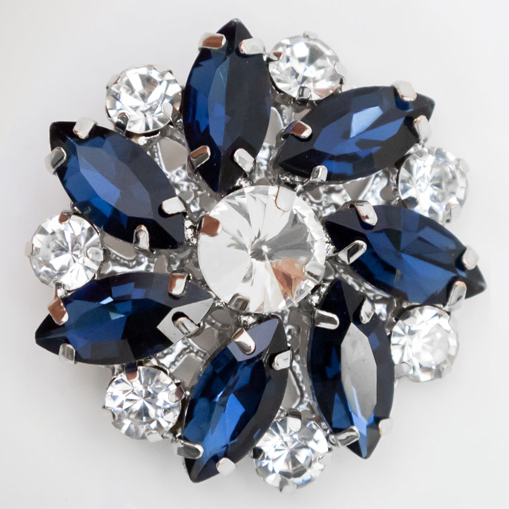 Italian Silver, Navy and Crystal Rhinestone Button - 58L/37mm Italian Silver, Navy and Crystal Rhinestone Button - 58L/37mm