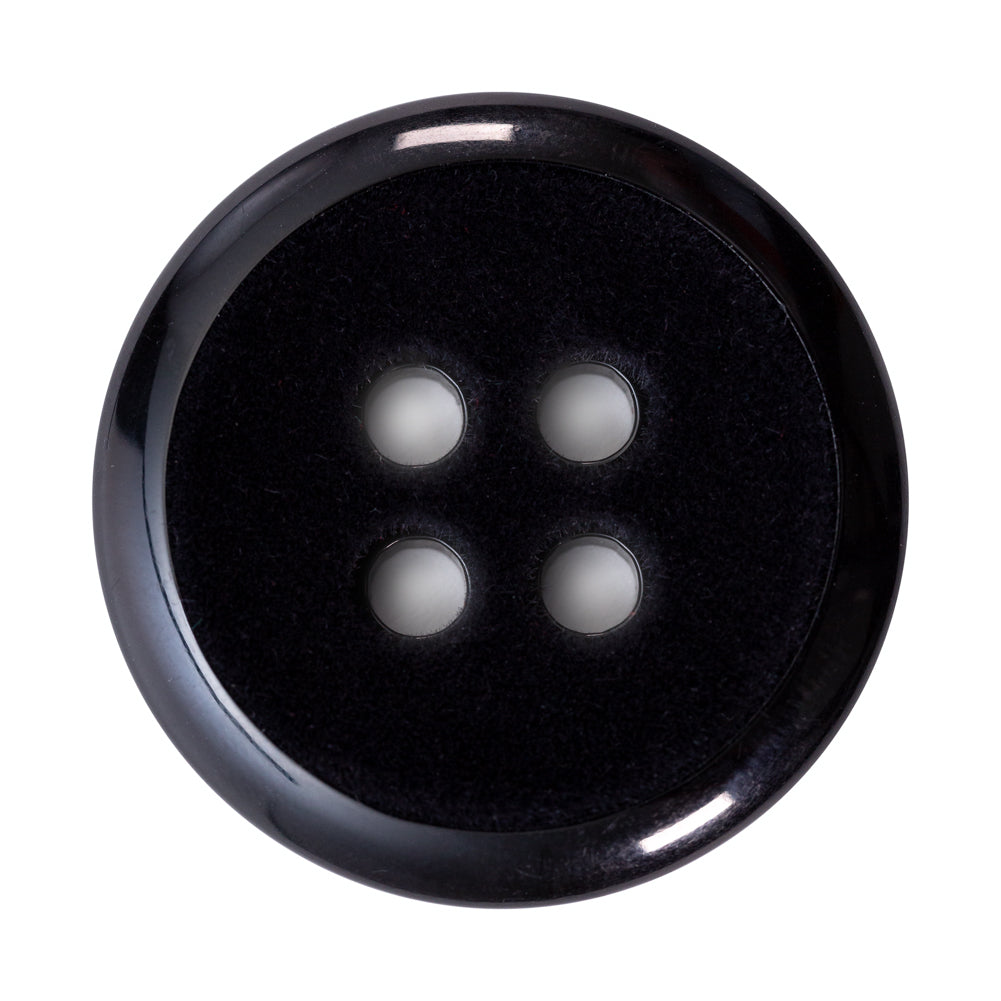 Italian Black 4-Hole Velvet-Faced Plastic Button - 54L/34mm Italian Black 4-Hole Velvet-Faced Plastic Button - 54L/34mm
