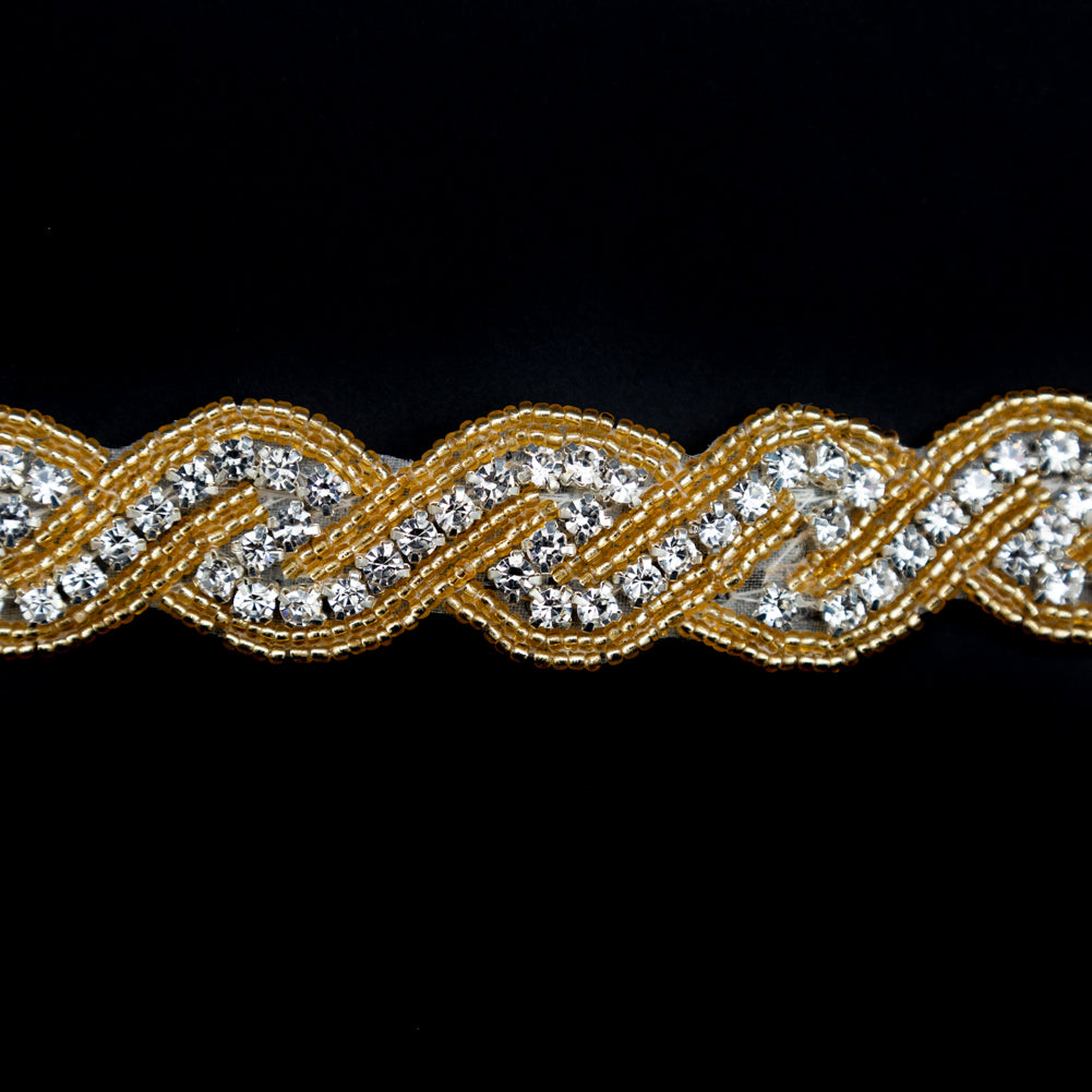 Gold and Crystal Zig Zag Beaded Rhinestone Trim - 1" Detail Gold and Crystal Zig Zag Beaded Rhinestone Trim - 1" Detail