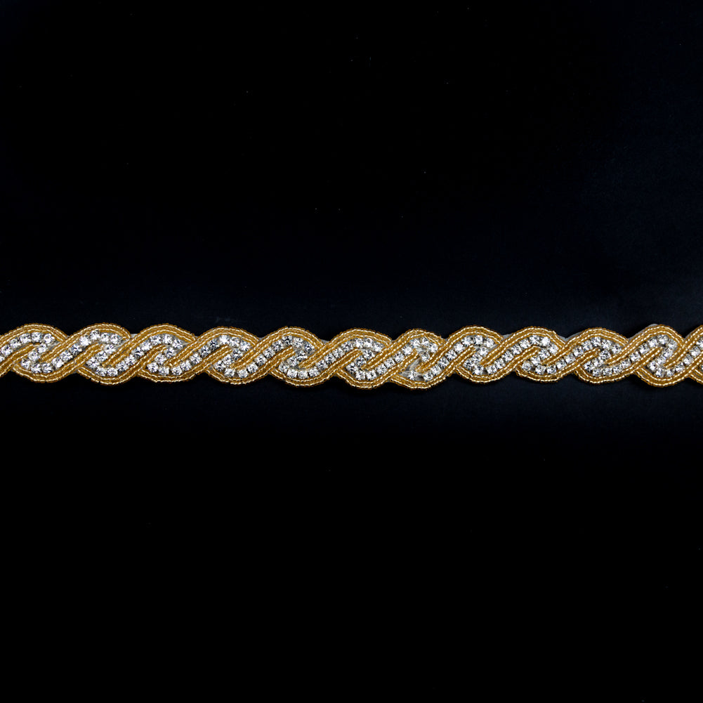 Gold and Crystal Zig Zag Beaded Rhinestone Trim - 1" Gold and Crystal Zig Zag Beaded Rhinestone Trim - 1"
