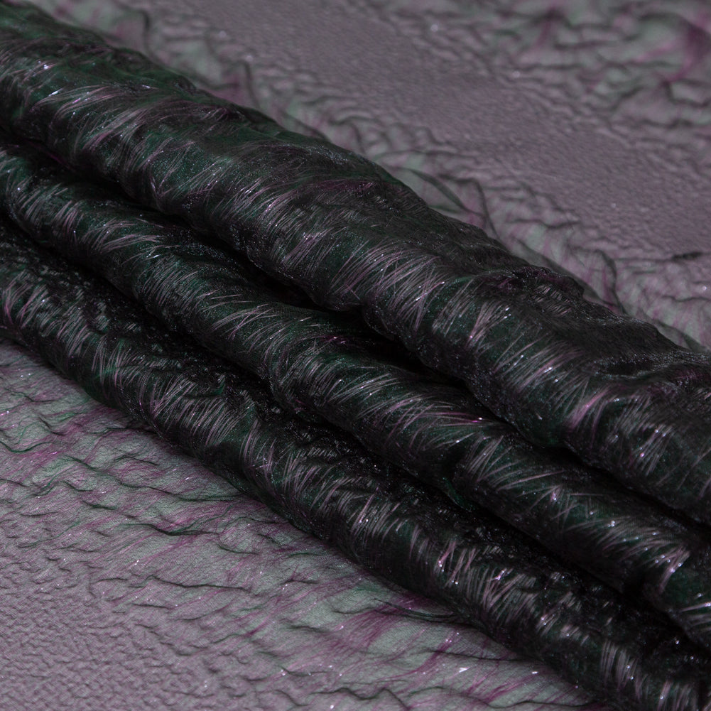 Metallic Purple and Green Iridescent Striped Double Layer Organza - Detail Metallic Purple and Green Iridescent Striped Double Layer Organza - Detail