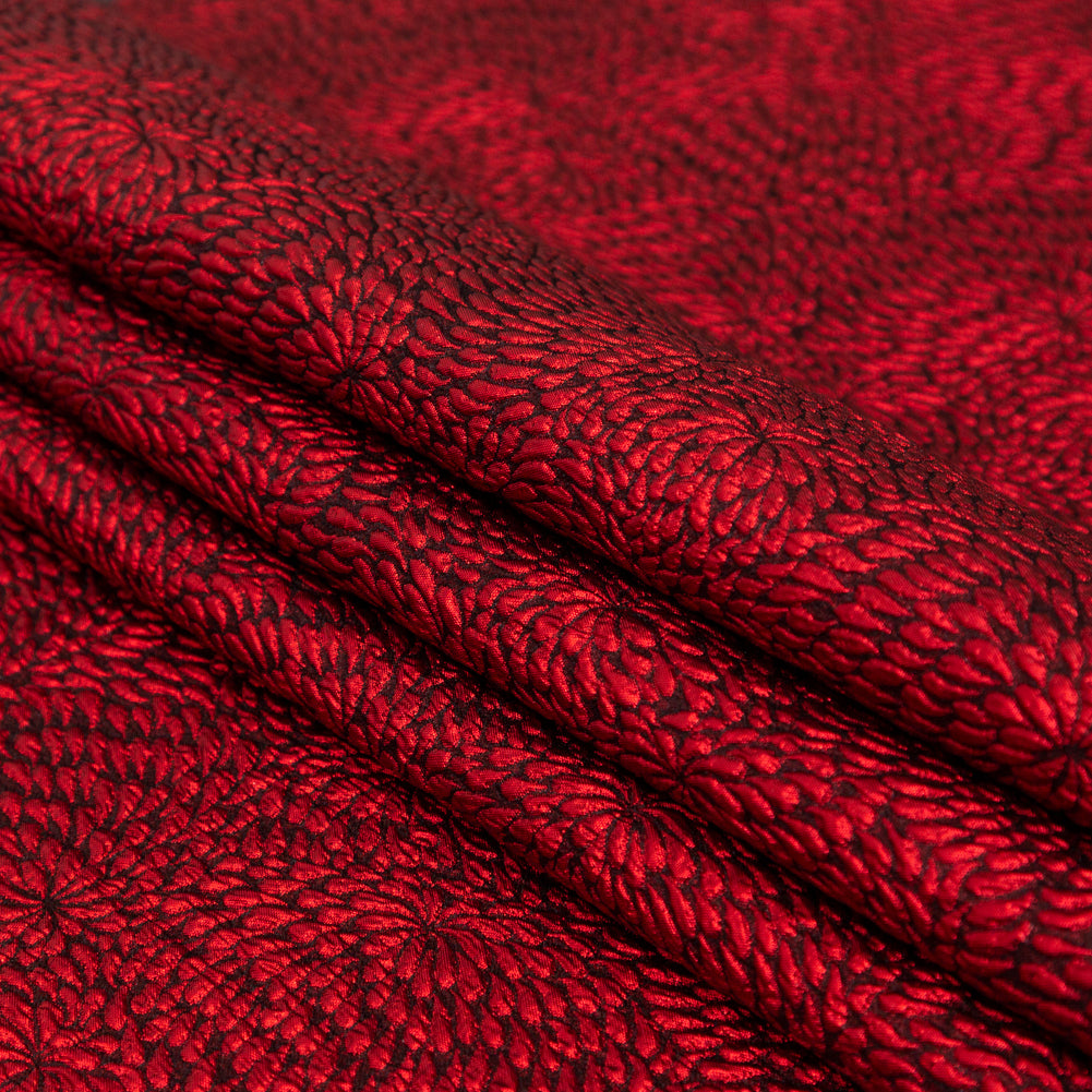 Metallic Red and Black Floral Double-Layer Organza Brocade Detail Metallic Red and Black Floral Double-Layer Organza Brocade Detail
