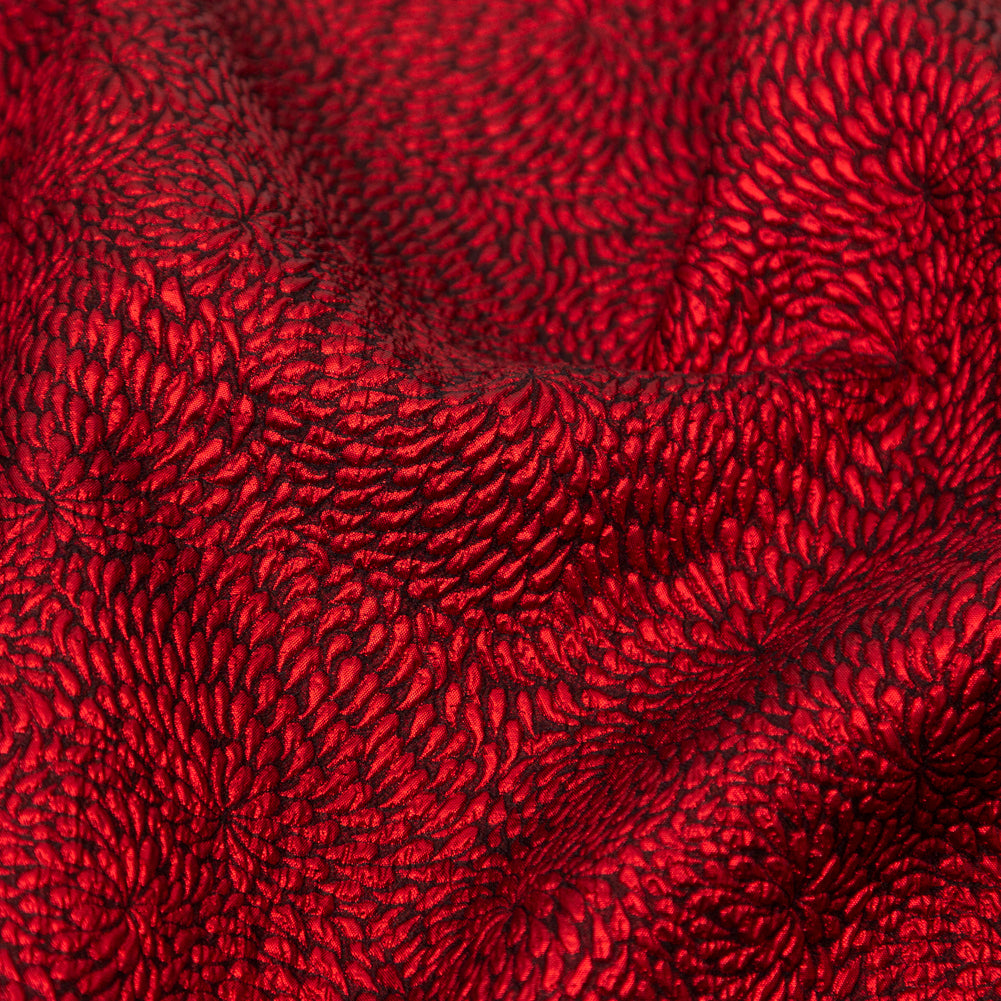 Metallic Red and Black Floral Double-Layer Organza Brocade Full Metallic Red and Black Floral Double-Layer Organza Brocade Full