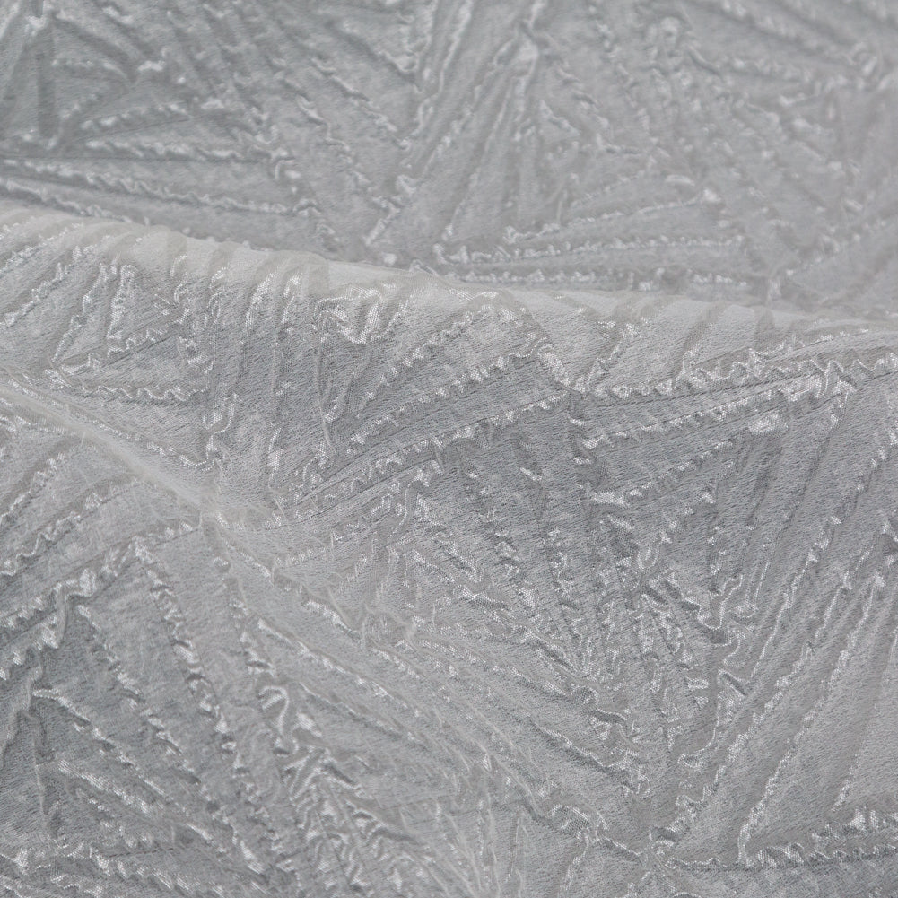 Luminous White Geometric Double-Layer Creped Organza Brocade Full Luminous White Geometric Double-Layer Creped Organza Brocade Full