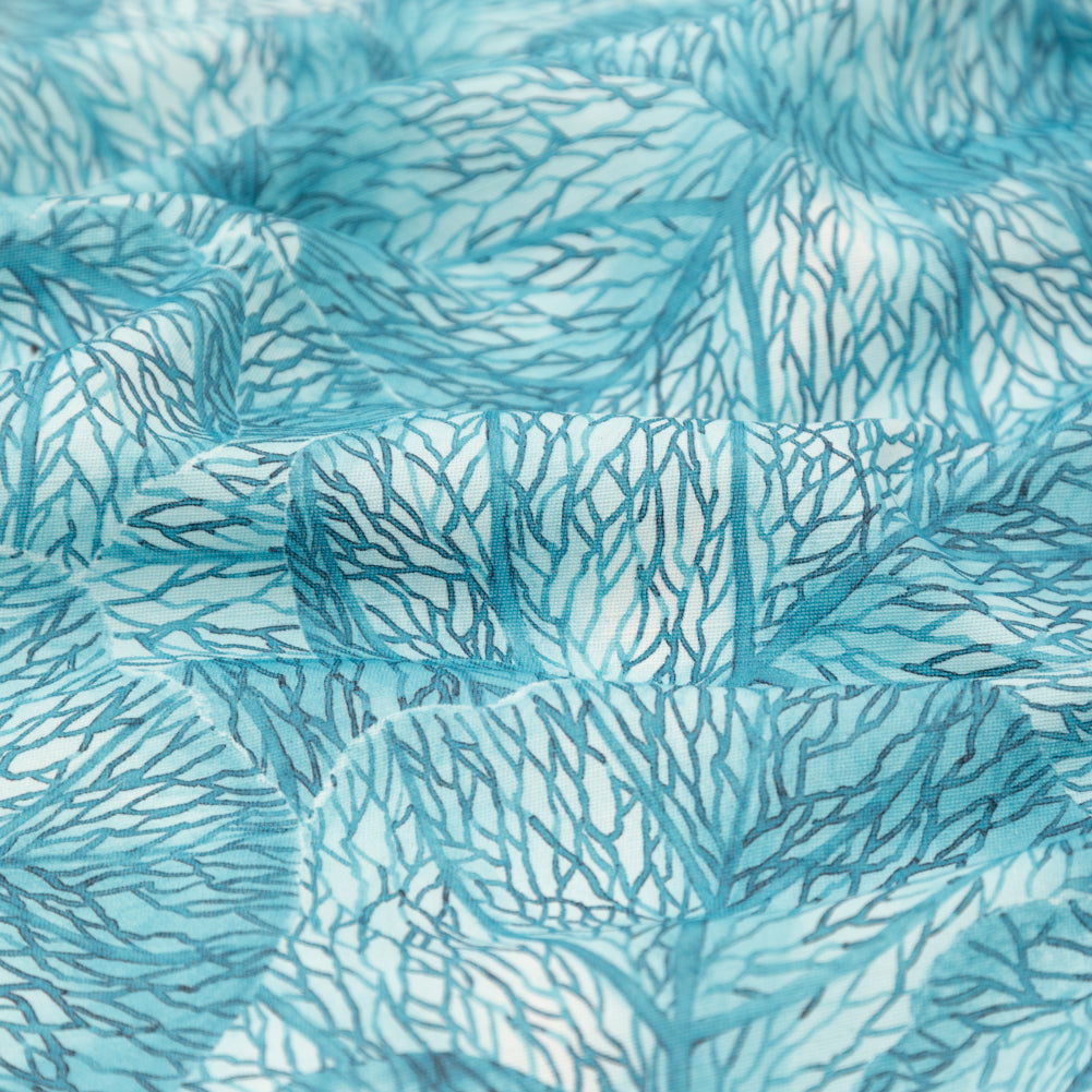 Blue Tropical Leaves Printed Woven - Detail Blue Tropical Leaves Printed Woven - Detail