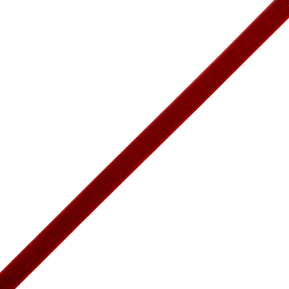 Stretch Velvet Ribbon Trim Made in Italy - 0.375" - Deep Red - Gislaine Collection - Folded Stretch Velvet Ribbon Trim Made in Italy - 0.375" - Deep Red - Gislaine Collection - Folded