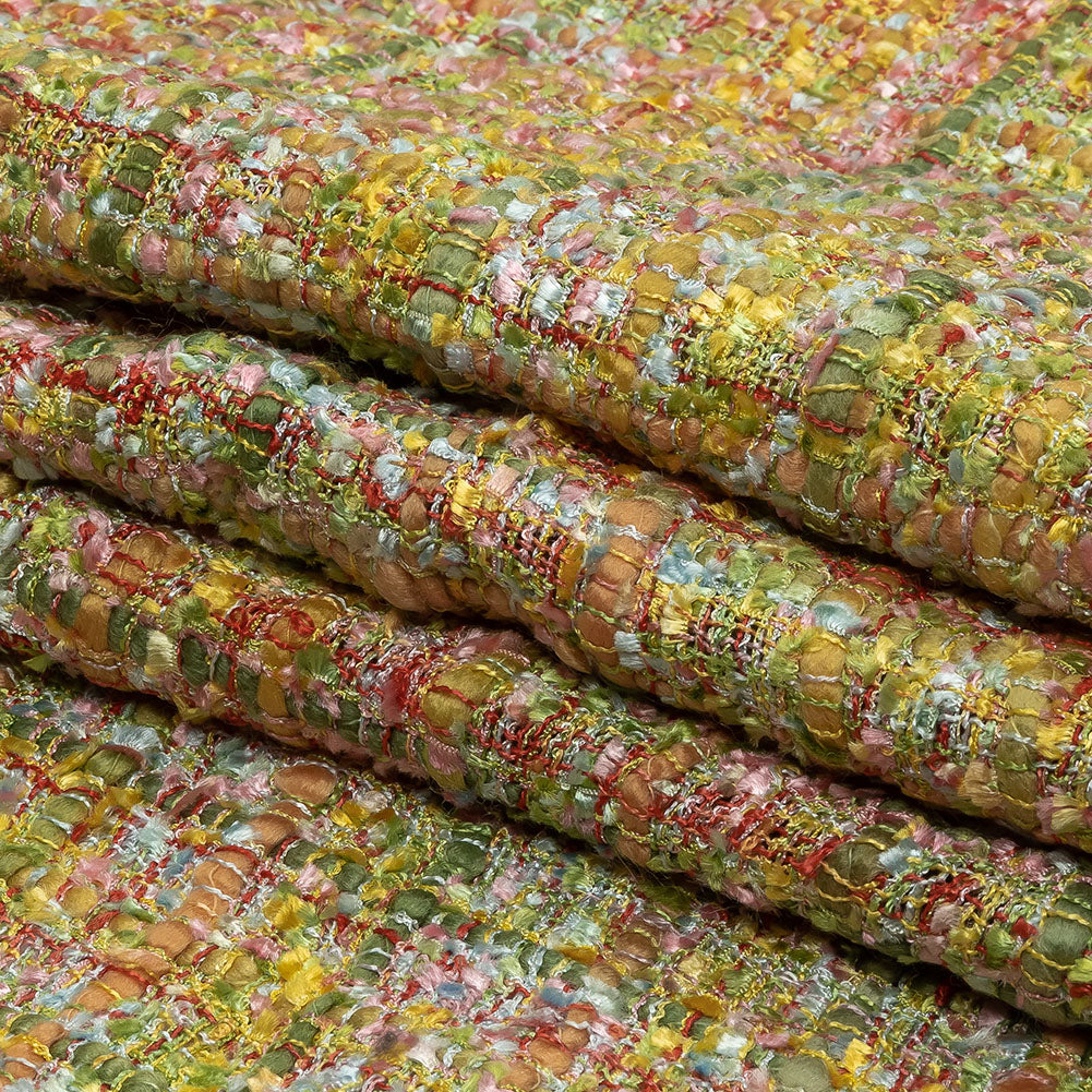 Newcastle Yellow, Olivenite, Minced Herb and Pink Viscose and Acrylic Chenille Tweed - Full Newcastle Yellow, Olivenite, Minced Herb and Pink Viscose and Acrylic Chenille Tweed - Full