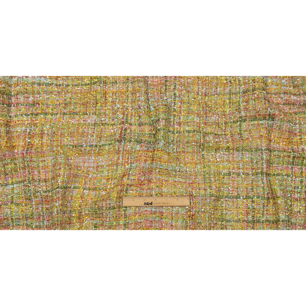 Newcastle Yellow, Olivenite, Minced Herb and Pink Viscose and Acrylic Chenille Tweed - Drape Newcastle Yellow, Olivenite, Minced Herb and Pink Viscose and Acrylic Chenille Tweed - Drape