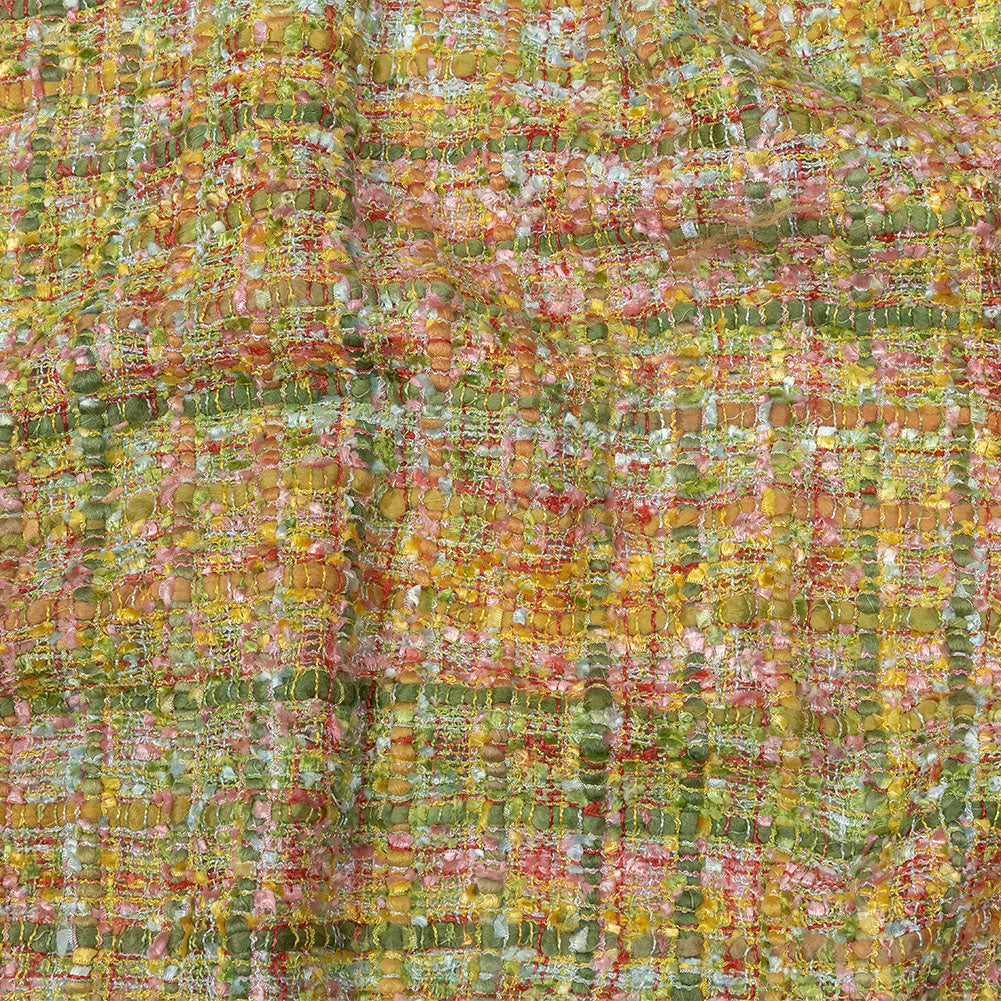 Newcastle Yellow, Olivenite, Minced Herb and Pink Viscose and Acrylic Chenille Tweed Newcastle Yellow, Olivenite, Minced Herb and Pink Viscose and Acrylic Chenille Tweed