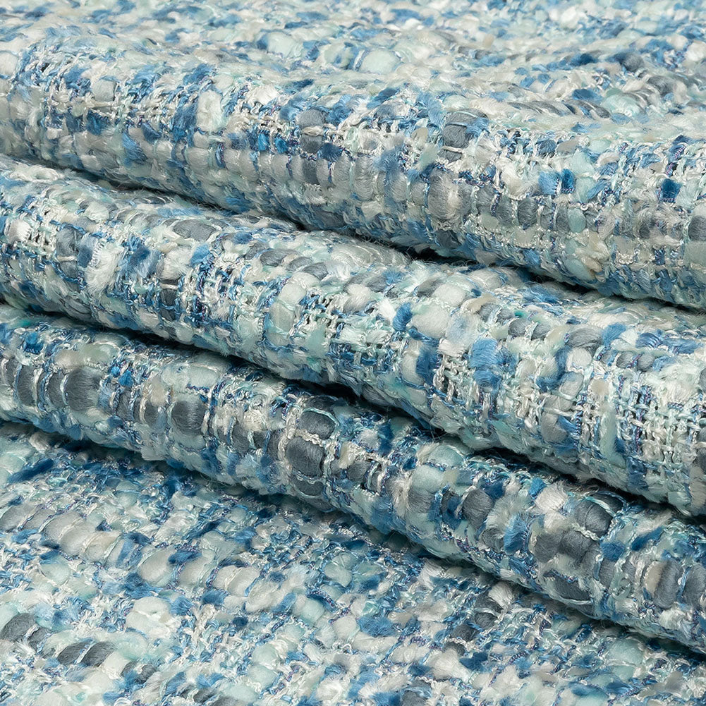 Viscose and Acrylic Chenille Tweed - Bijou Blue, White and Gray - Newcastle Collection Full Viscose and Acrylic Chenille Tweed - Bijou Blue, White and Gray - Newcastle Collection Full