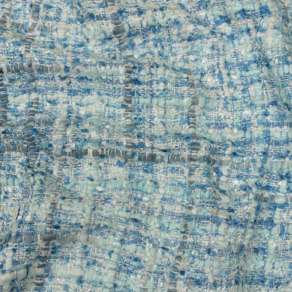 Viscose and Acrylic Chenille Tweed - Bijou Blue, White and Gray - Newcastle Collection Viscose and Acrylic Chenille Tweed - Bijou Blue, White and Gray - Newcastle Collection