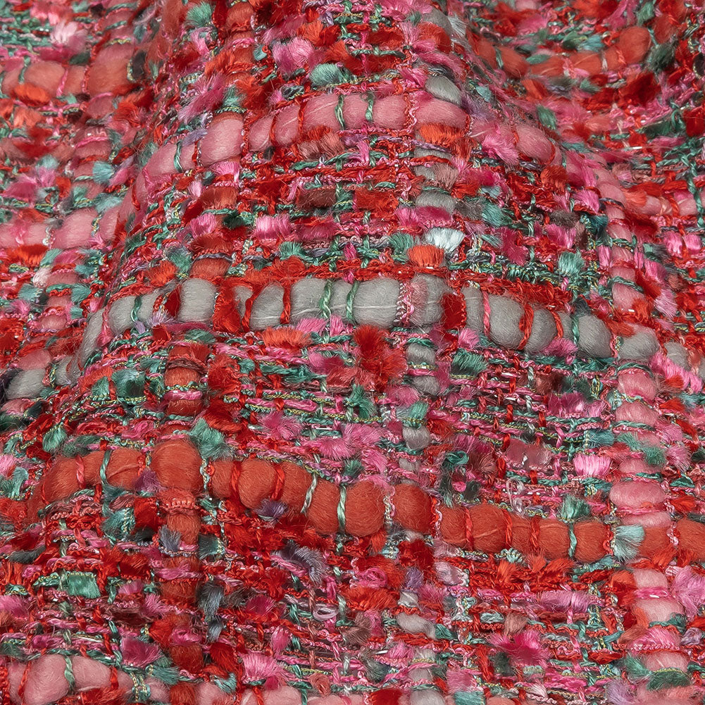 Newcastle Pink, Coral and Green Metallic Viscose and Acrylic Chenille Tweed - Folded Newcastle Pink, Coral and Green Metallic Viscose and Acrylic Chenille Tweed - Folded