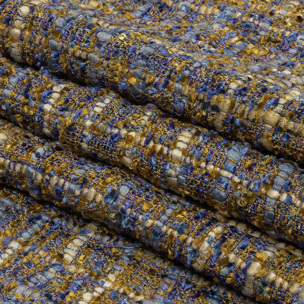 Newcastle Blue and Mustard Metallic Viscose and Acrylic Chenille Tweed - Full Newcastle Blue and Mustard Metallic Viscose and Acrylic Chenille Tweed - Full