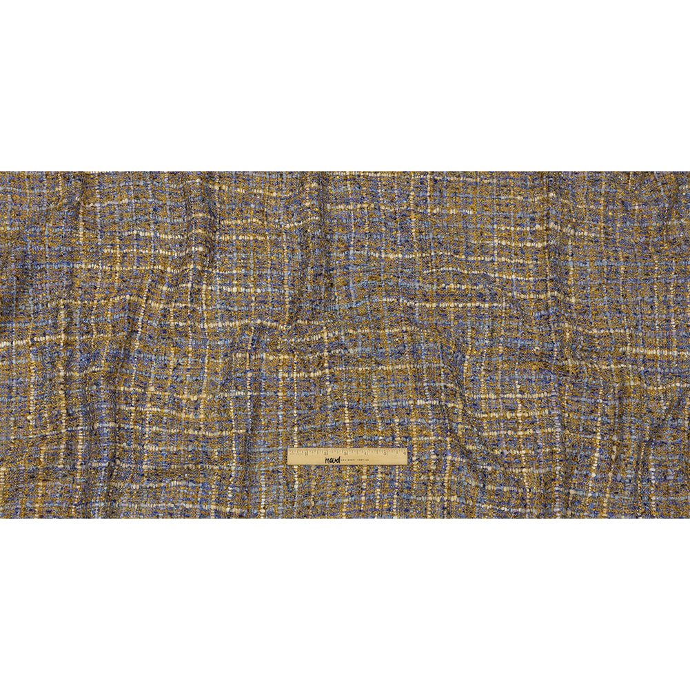 Newcastle Blue and Mustard Metallic Viscose and Acrylic Chenille Tweed - Drape Newcastle Blue and Mustard Metallic Viscose and Acrylic Chenille Tweed - Drape
