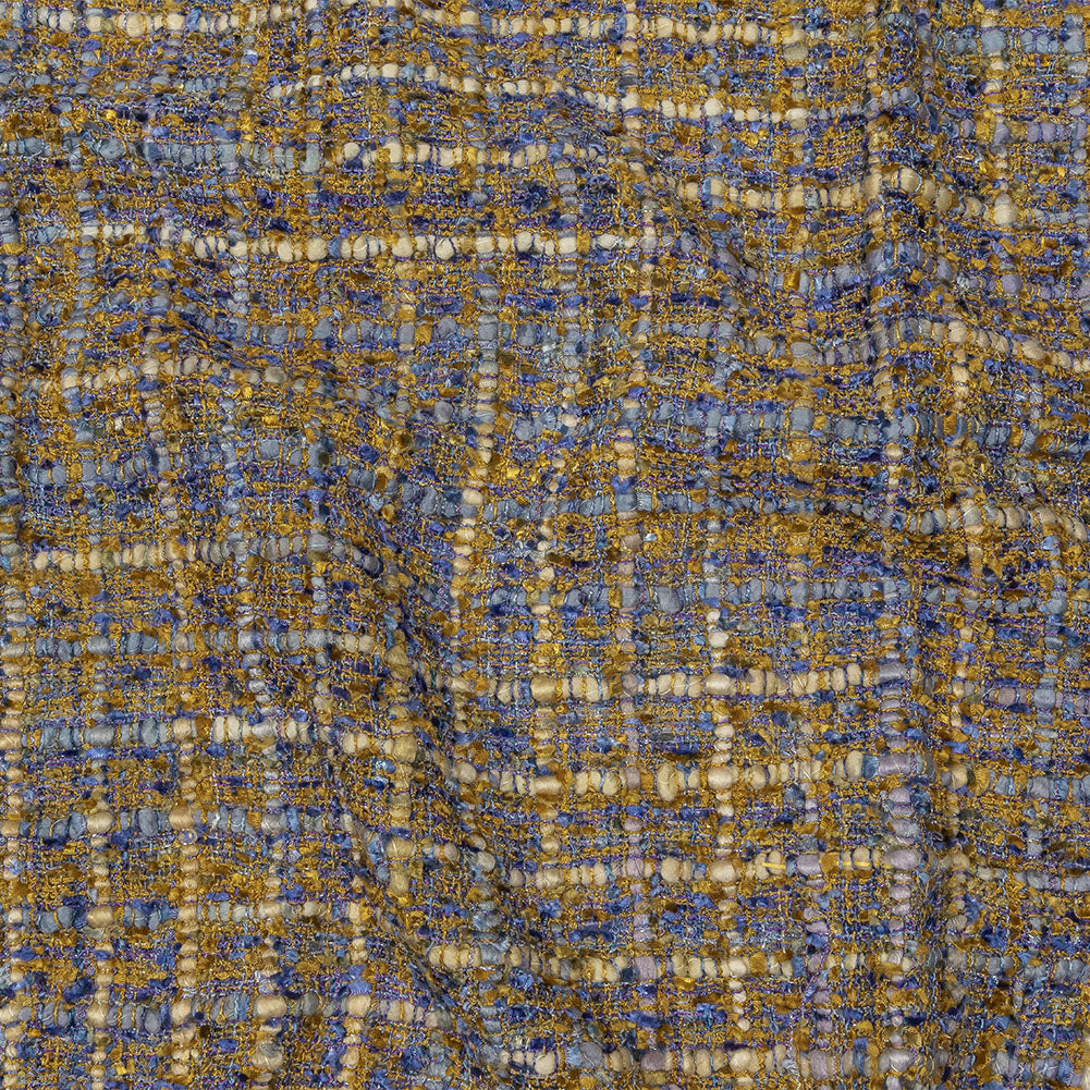 Newcastle Blue and Mustard Metallic Viscose and Acrylic Chenille Tweed Newcastle Blue and Mustard Metallic Viscose and Acrylic Chenille Tweed
